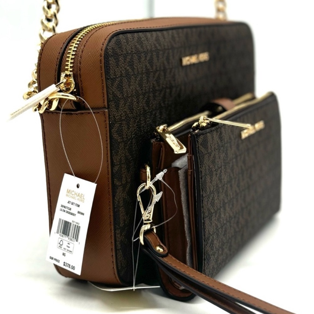 Michael Kors Large EW Crossbody Bag & Large Double Zip Wallet Brown - Picture 4 of 13